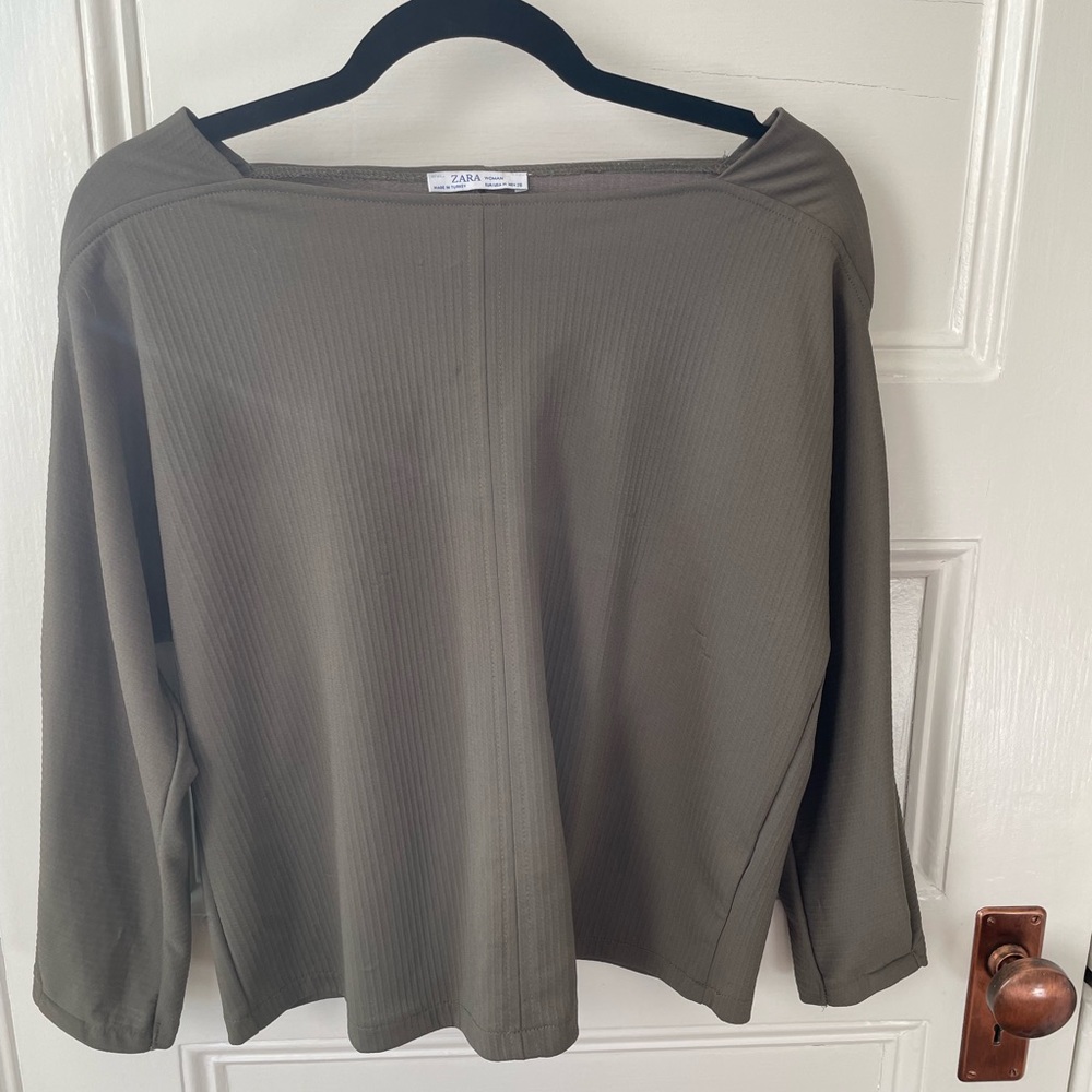 Zara square neck green blouse